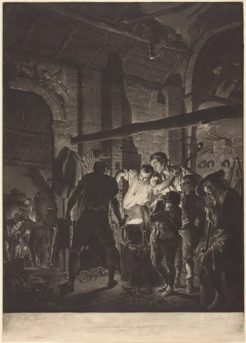 The Blacksmith's Shop by Richard Earlom; Joseph Wright, print, 1771