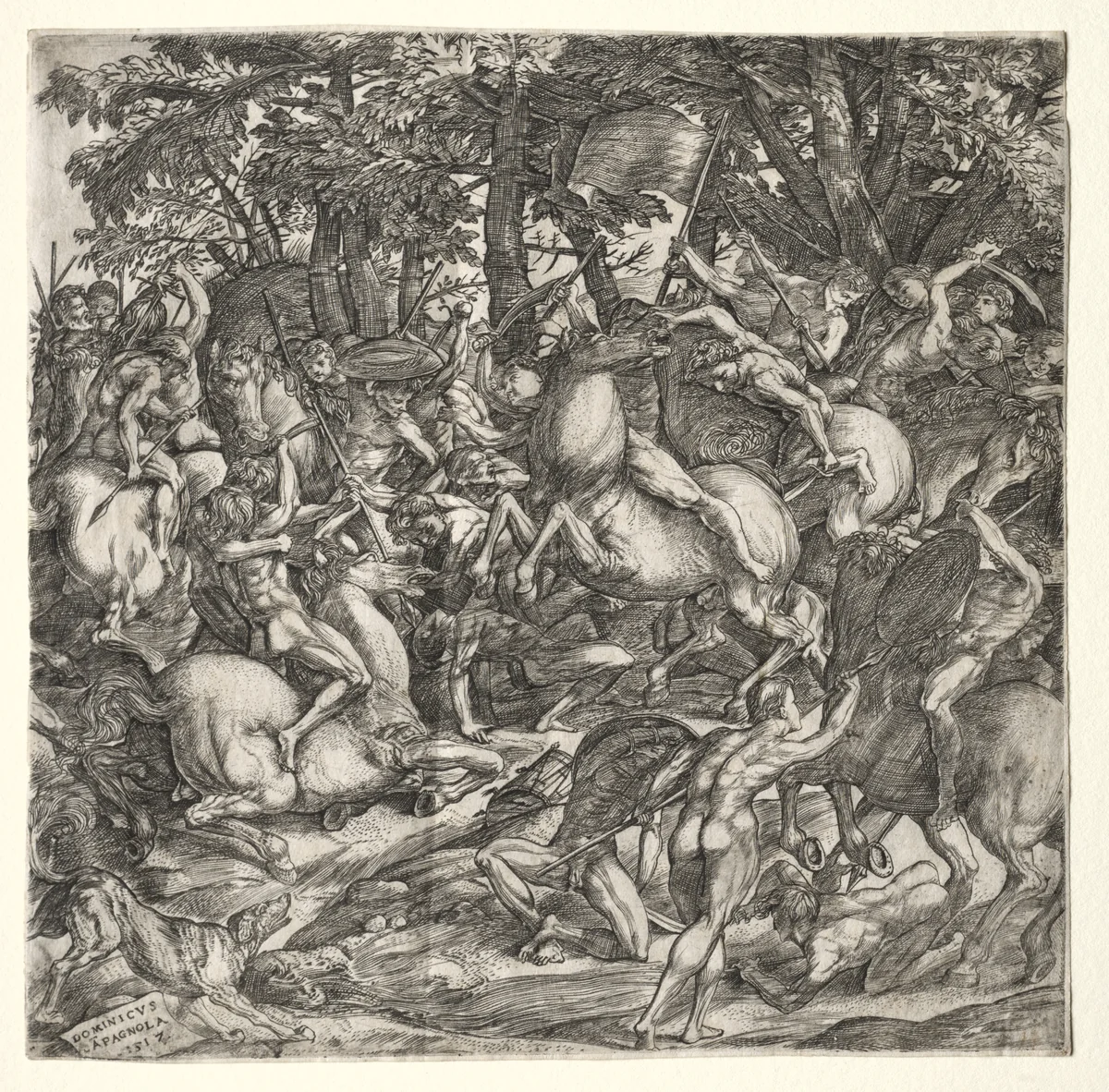 Battle of Naked Men by Domenico Campagnola, print, 1517