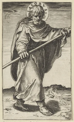 Apostel Jakobus de Meerdere met een staf by Agostino Carracci, print, 1583