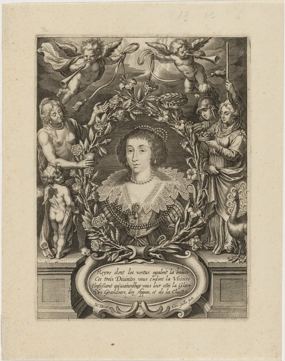Henrietta Maria (?) by Cornelis Galle Nikolaus van der Horst, print, 1576-1650