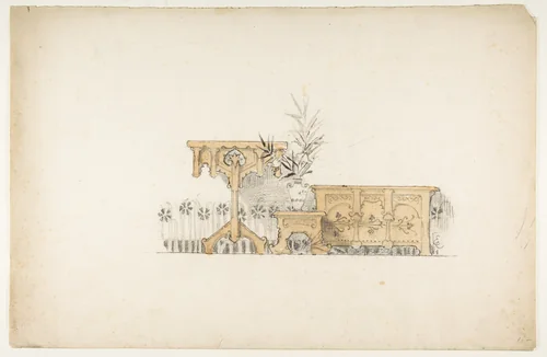 Design for a Buffet, Plant Stand, and Table by anonymous, drawing, 1800-1899