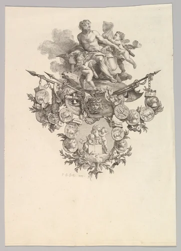 Vignette with Hephaestus and Putti by Jean Baptiste Huet, print, 1779