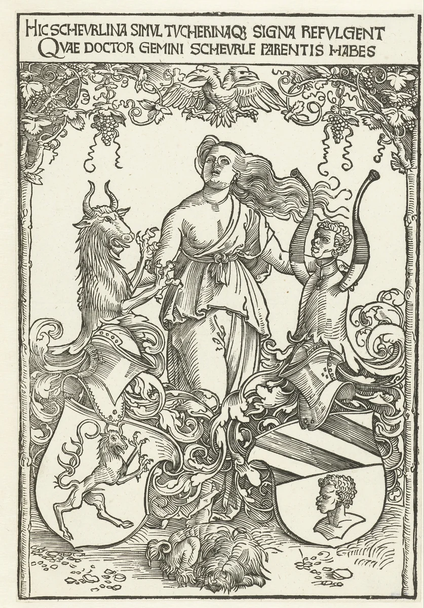Wapens van de families Scheurl en Tucher by Unknown, print, 1512-1520