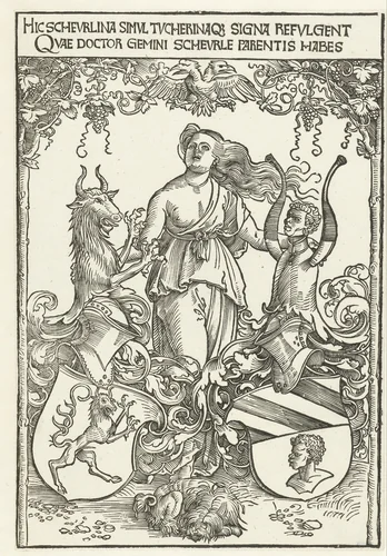 Wapens van de families Scheurl en Tucher by Unknown, print, 1512-1520