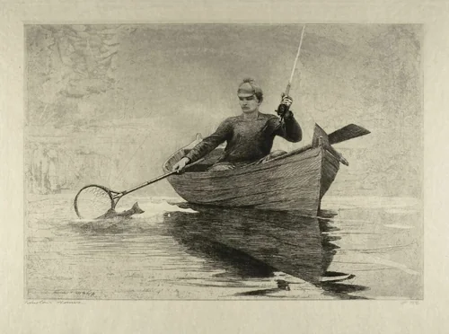 Fly Fishing, Saranac Lake by Winslow Homer, print, 1889