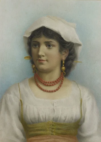 Jonge vrouw in klederdracht by anonymous, drawing, 1825-1874
