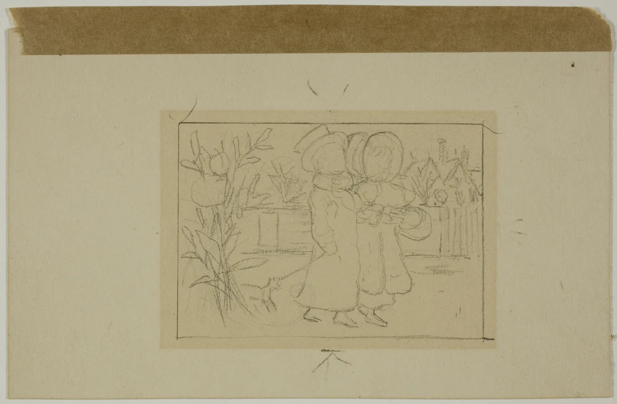Two Figures Walking by Kate Greenaway, drawing, 1866-1901