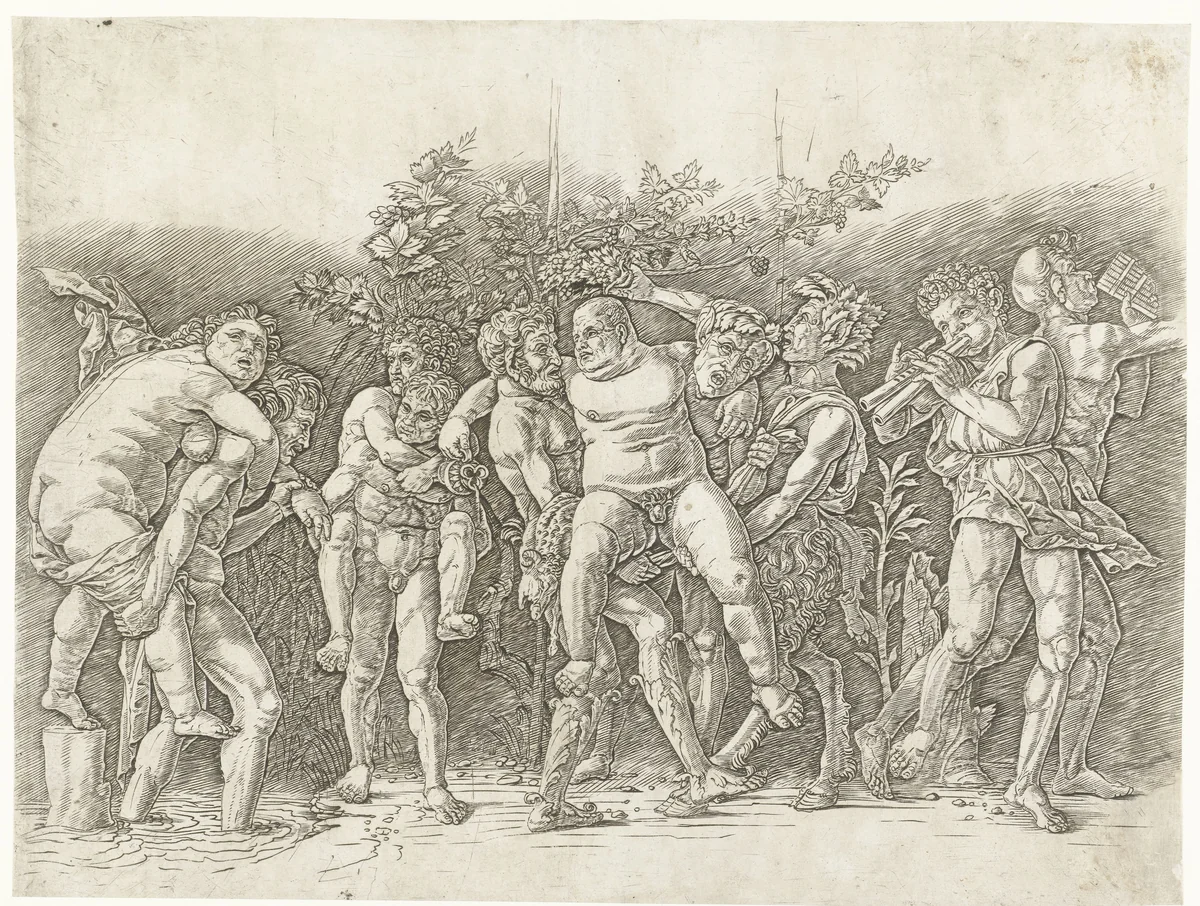 Bacchanaal met Silenus by Andrea Mantegna, print, 1473-1477