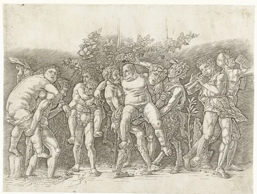 Bacchanaal met Silenus by Andrea Mantegna, print, 1473-1477