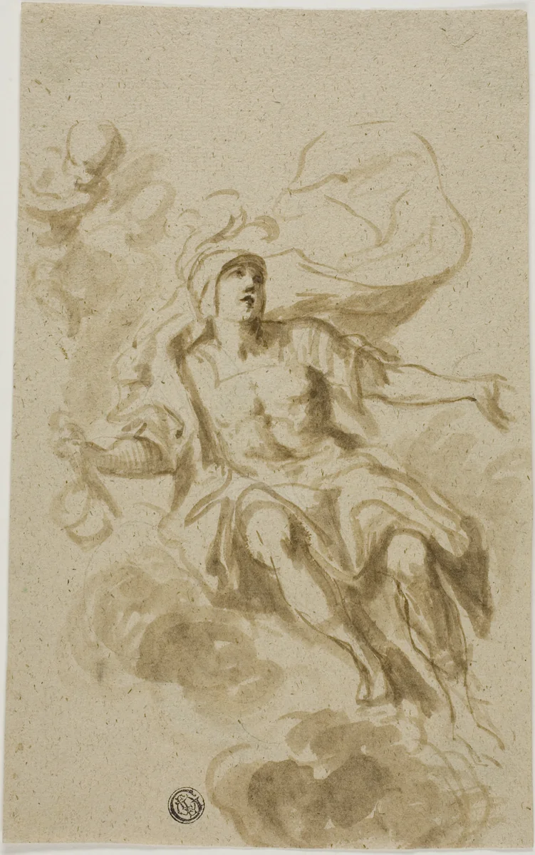 Warrior Seated on Clouds by Unknown Artist, drawing, 1600-1699