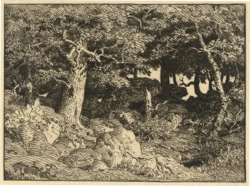 Chenes de Roche (Rock Oaks) by Théodore Rousseau, print, 1861