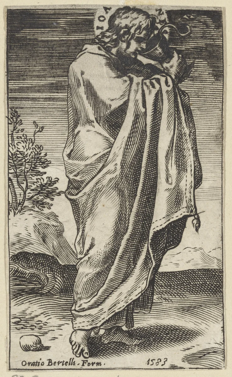Apostel Johannes met een kelk by Agostino Carracci, print, 1583