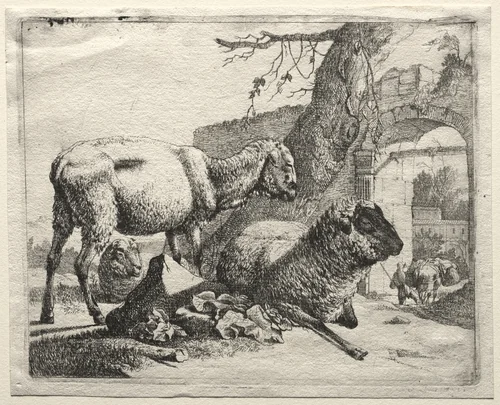 The Muleteer under the Gateway by Johann Heinrich Roos, print, 1665