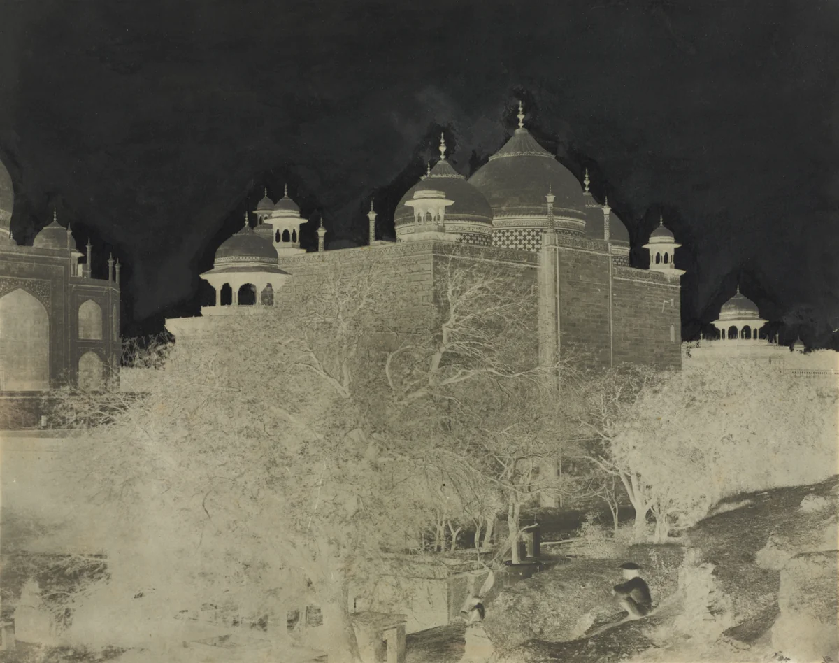 Taj Mahal, Back View of the Rest-House, with Figure by Dr. John Murray, photograph, 1858-1862