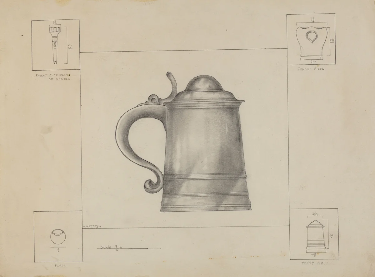 Pewter Tankard by Henry Meyers, index of american design, 1936