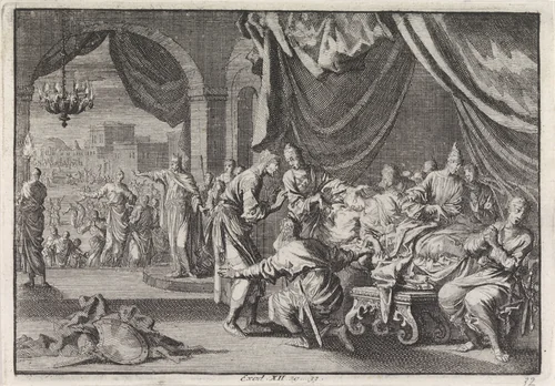 Dood van de eerstgeborenen in Egypte, waaronder de zoon van de farao by Jan Luyken, print, 1703-1762