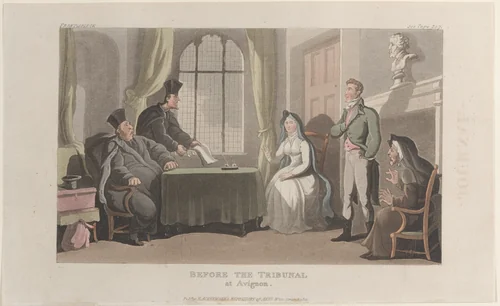 Frontispiece: Before the Tribunal at Avignon, from "Journal of Sentimental Travels in the Southern Provinces of France, Shortly Before the Revolution" by Thomas Rowlandson, print, 1821