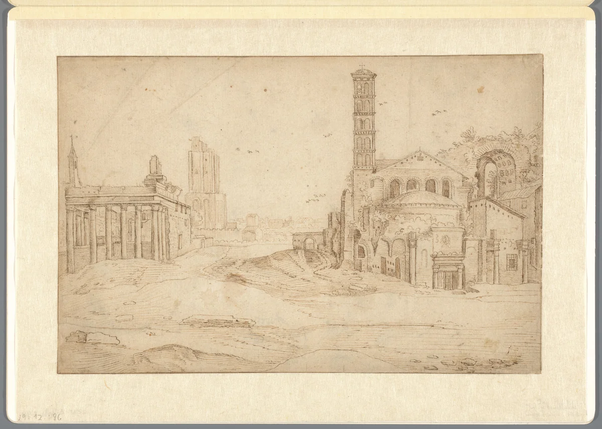 Ruïnes op het Forum Romanum by anonymous, drawing, 1560-1610