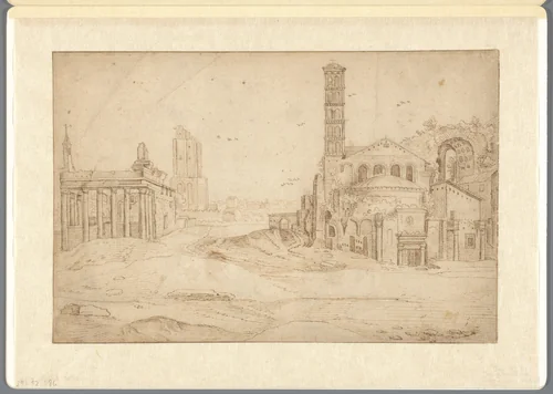 Ruïnes op het Forum Romanum by anonymous, drawing, 1560-1610