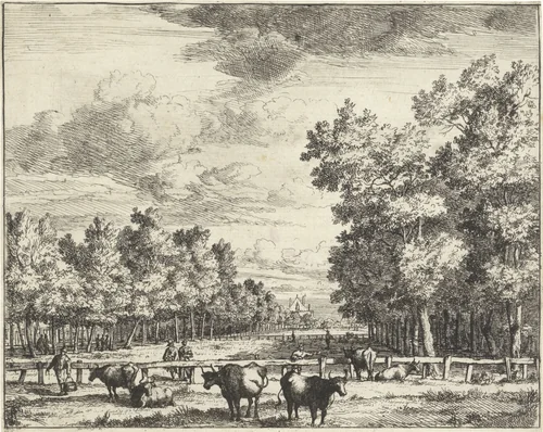 Gezicht naar de Grote Houtpoort, Haarlem by Jan Vincentsz. van der Vinne, print, 1688-1721