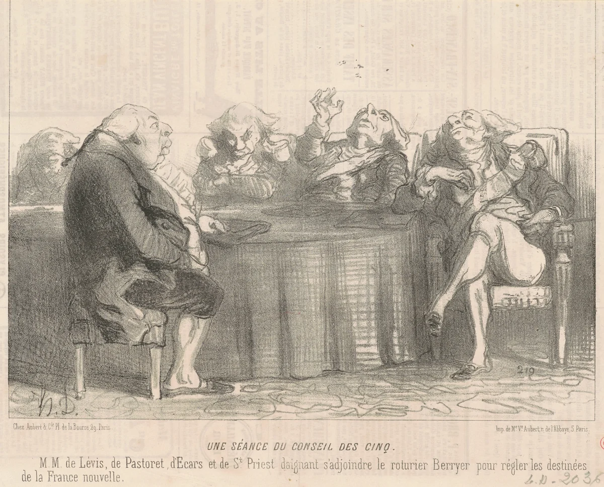 Une séance du conseil des cinq by Honoré Daumier, print, 1850