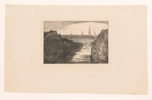 Gezicht op de toegang van de rivier Trouille tot de stad Mons by Léon Dolez, print, 1875-1878