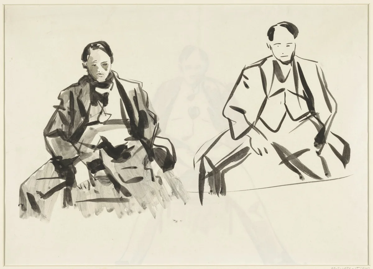 Twee studies van een man, wijdbeens zittend by Rik Wouters, drawing, 1892-1916
