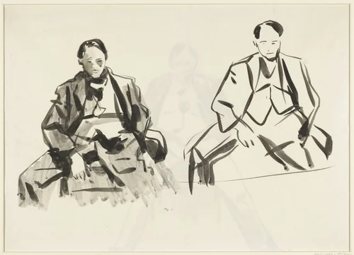 Twee studies van een man, wijdbeens zittend by Rik Wouters, drawing, 1892-1916