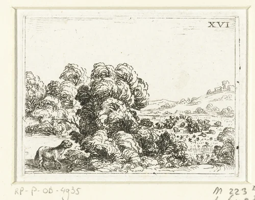 Een schaap roept haar lam by Jacques Callot, print, 1625-1629