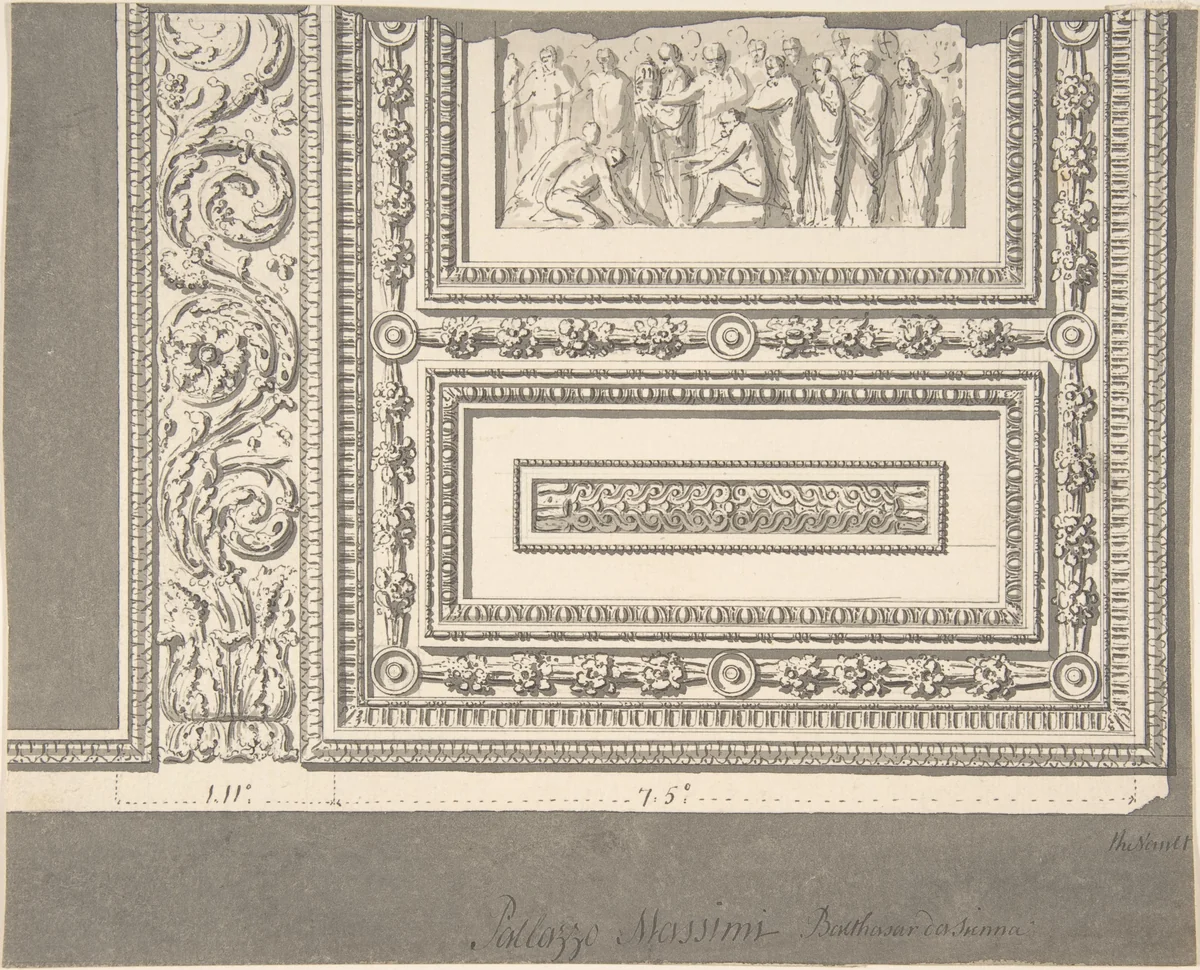 Detail of Ceiling, Palazzo Massimi by Sir William Chambers, drawing, 1745-1760