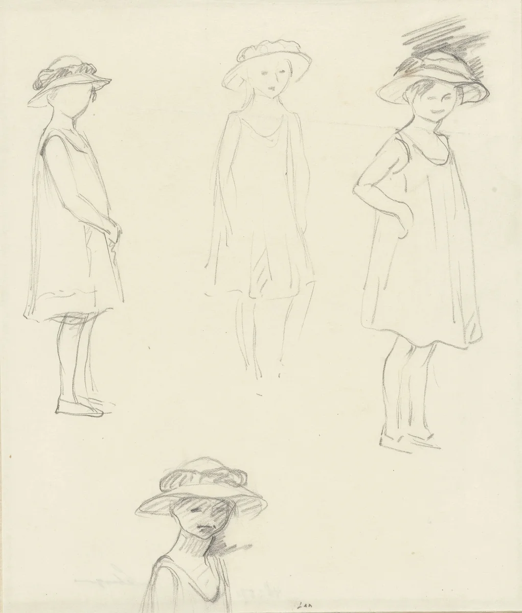 Studieblad met viermaal een staand meisje by Henri Lebasque, drawing, 1875-1937