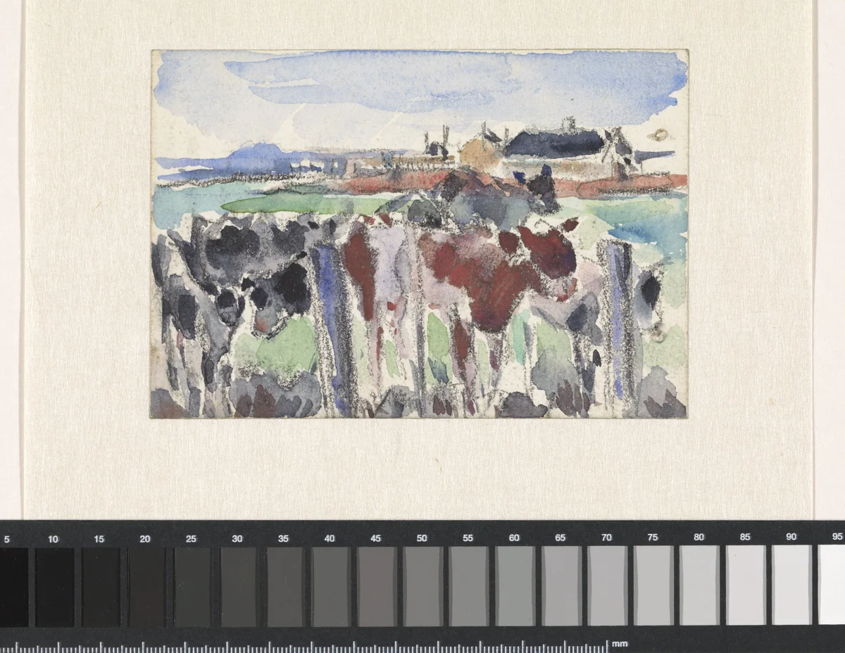 Landschap aan de Schinkel met koeien op de voorgrond by Rik Wouters, drawing, 1915