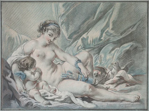Love Requests Venus to Return His Weapons to Him by Louis Marin Bonnet, print, 1768