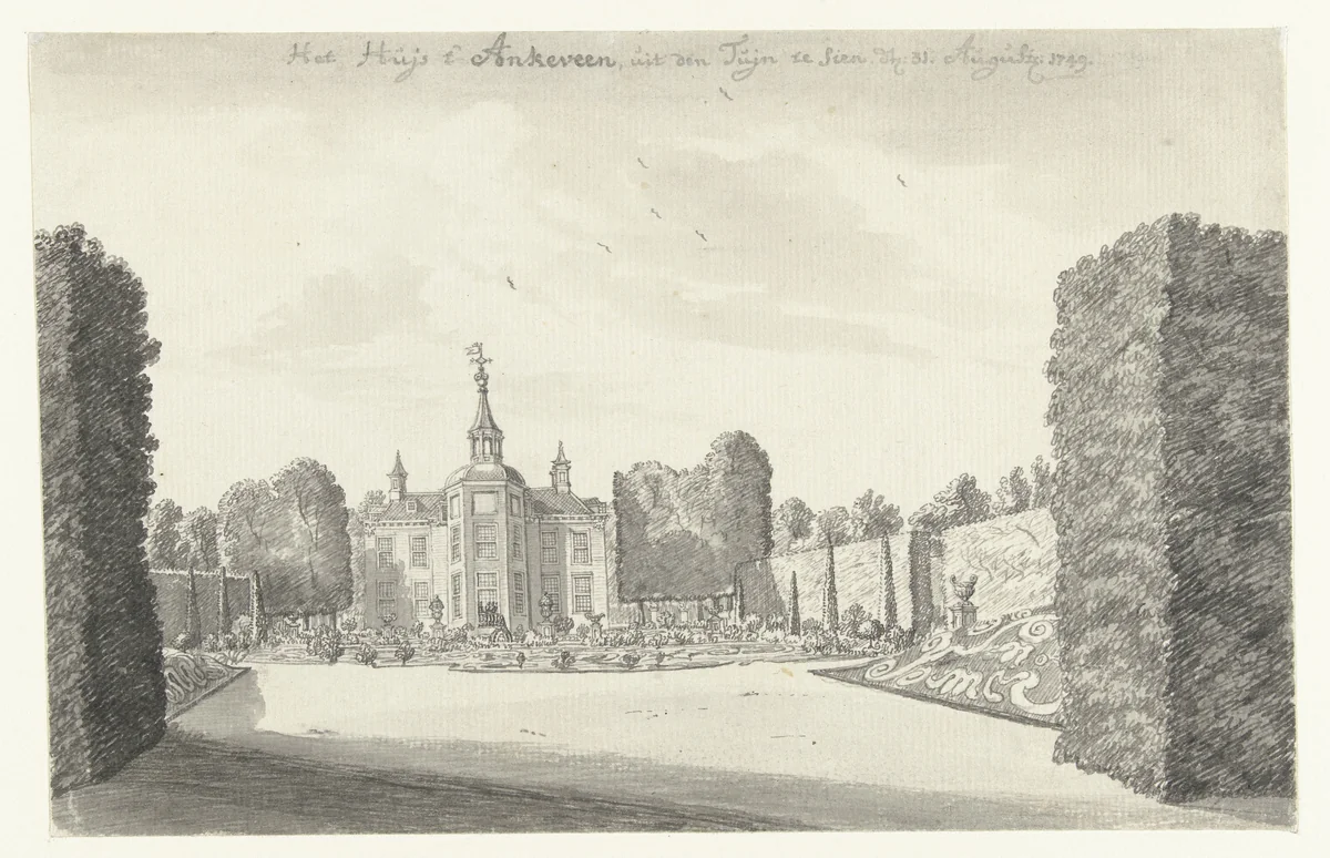 Het Huis te Ankeveen, gezien vanuit de tuin by Jan de Beijer, drawing, 1749