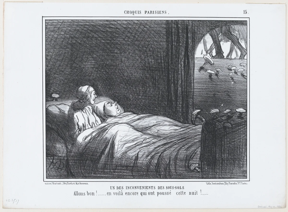 Un des inconvénients des sous-sols, from Croqius Parisiens, published in Le Charivari, November 26, 1856 by Honoré Daumier, print, 1856