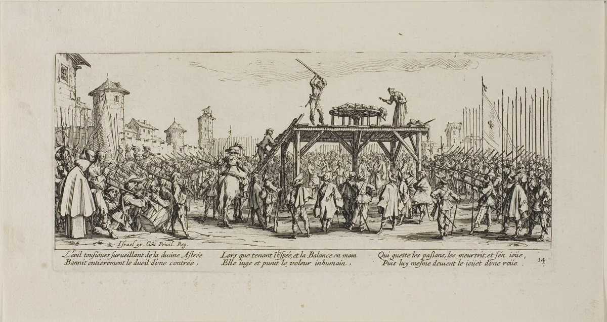 The Wheel, plate fourteen from The Miseries of War by Jacques Callot, print, 1633