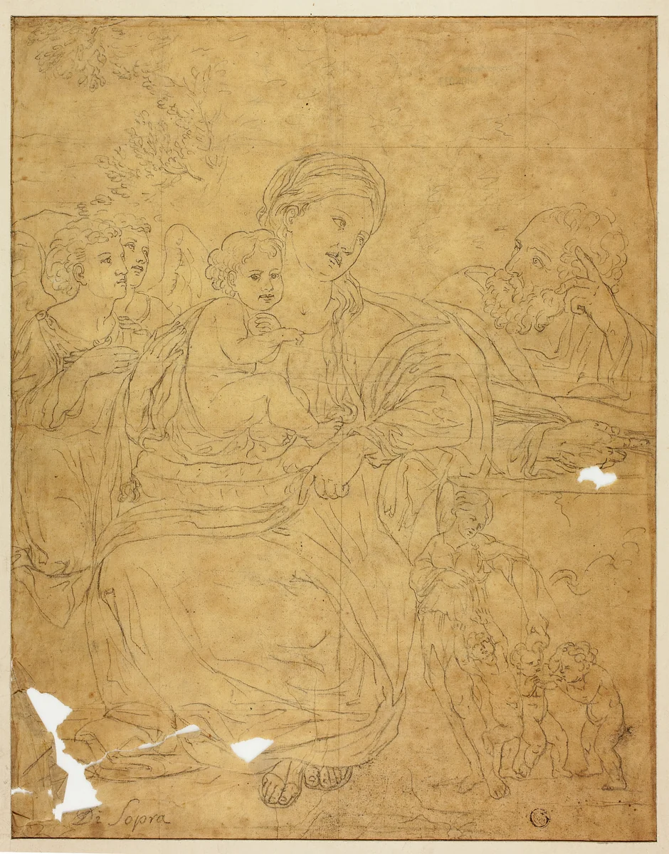 Holy Family with Two Angels by Francesco Albani, drawing, 1609-1610