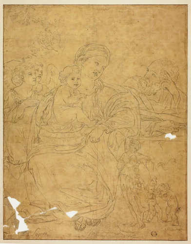 Holy Family with Two Angels by Francesco Albani, drawing, 1609-1610