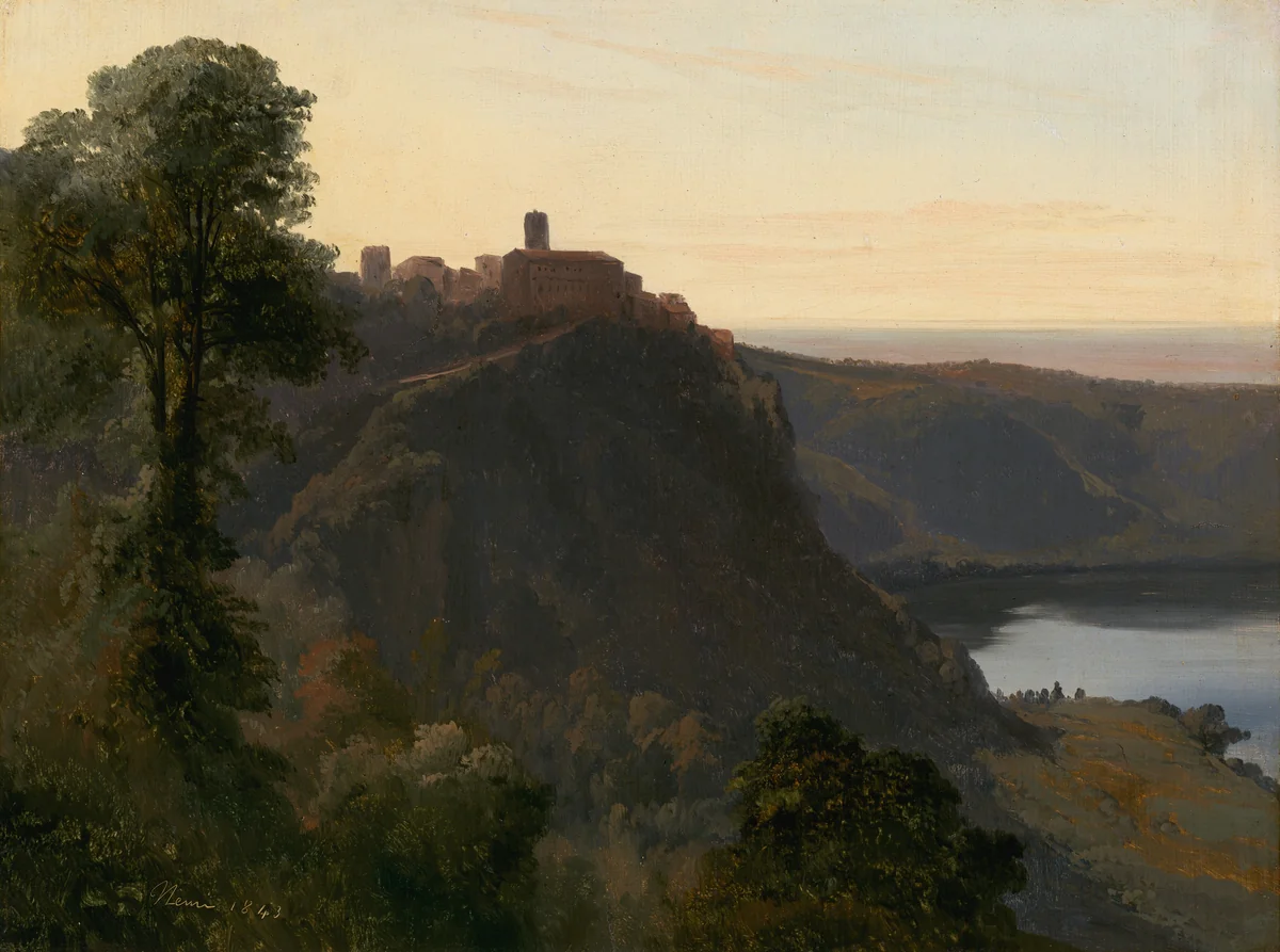 View of Lake Nemi by Jules Coignet, painting, 1843