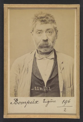 Bompeix. Eugène. 53 ans, né à St Martin d'Herbus (Haute-Vienne). Conducteur de machines. Anar. 3/7/94. by Alphonse Bertillon, photograph, 1894