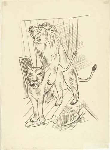 Lion Couple (Löwenpaar) by Max Beckmann, print, 1921