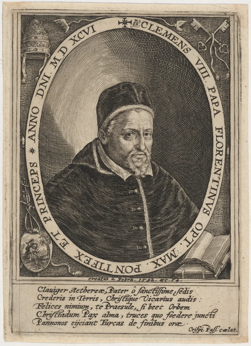 Pope Clement VIII by Crispijn van de Passe I, print, 1598