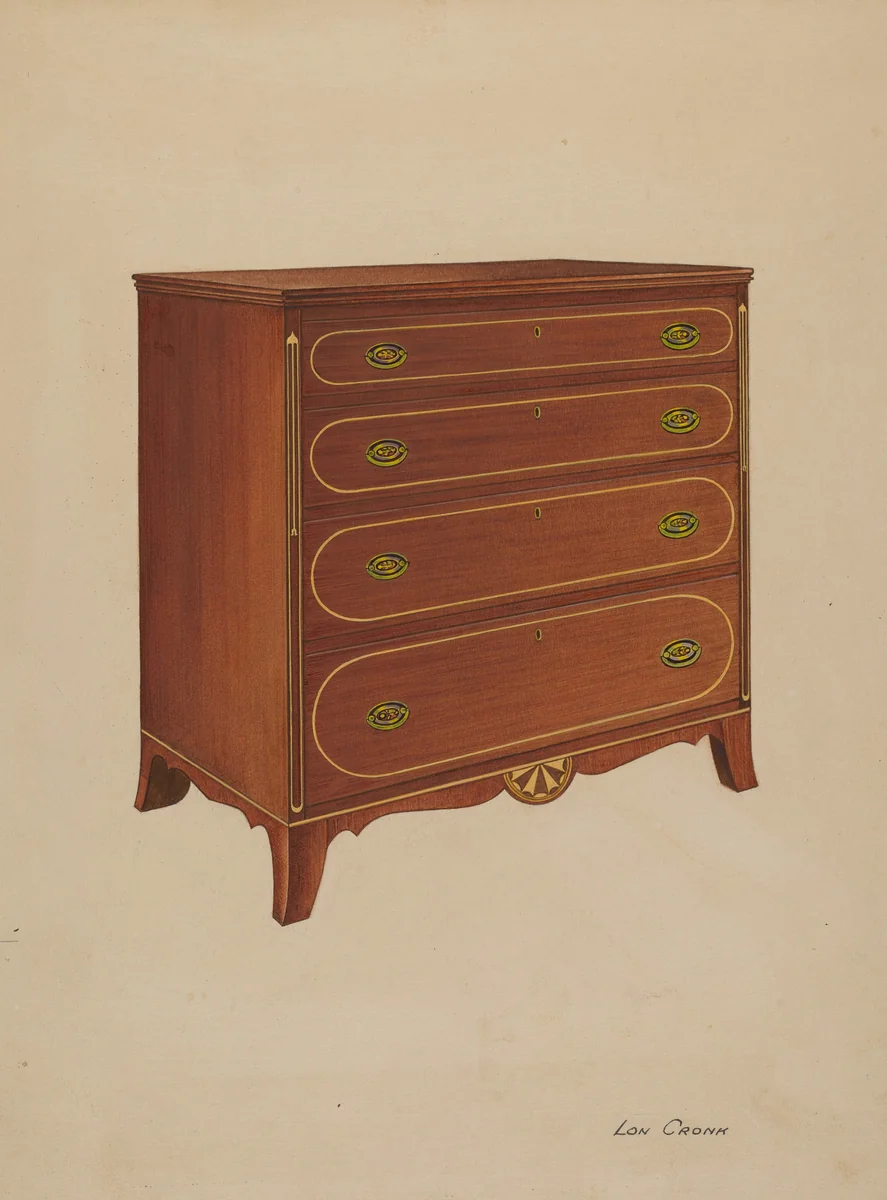 Butternut Wood Chest of Drawers by Lon Cronk, index of american design, 1938