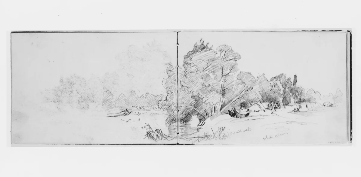 Landscape with Trees and Encampment (from Sketchbook X) by William Trost Richards, artwork, 1885