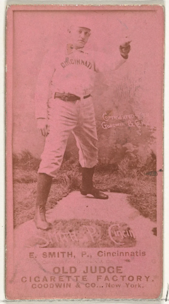 Elmer Ellsworth "Mike" Smith, Pitcher, Cincinnati, from the Old Judge series (N172) for Old Judge Cigarettes by Goodwin & Company, photograph, 1887-1890