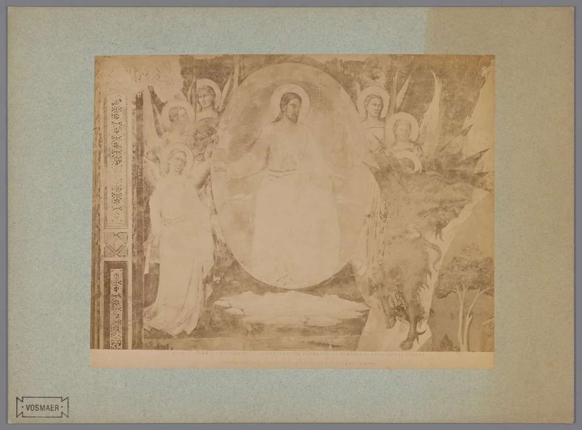 Fotoreproductie van een detail van het fresco De rampspoed van Job door Taddeo Gaddi in het Camposanto te Pisa, Italië by Fratelli Alinari, photograph, 1857-1900