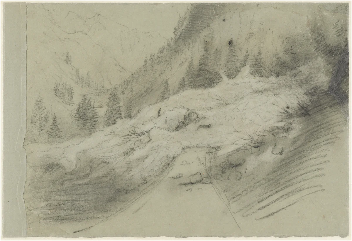 Avalanche in an Alpine Landscape by Pierre Puvis de Chavannes, drawing, 1870