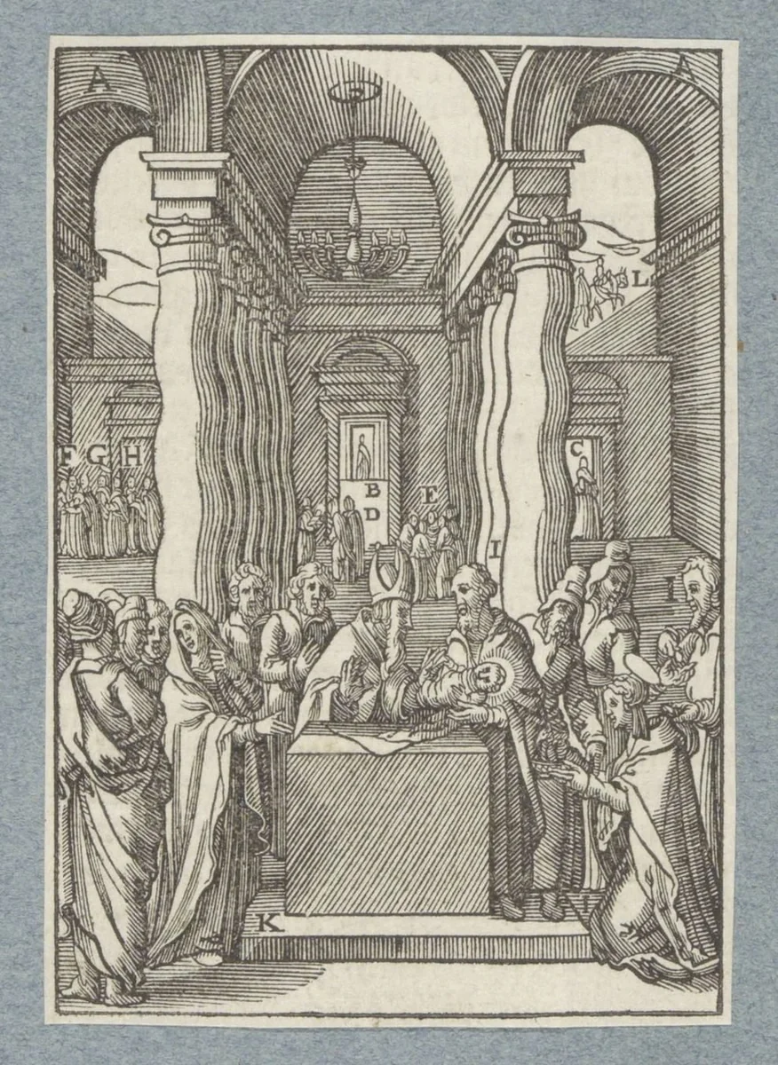 Presentatie in de tempel by Christoffel van Sichem, print, 1629