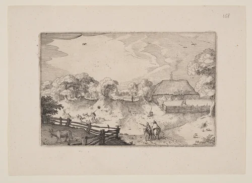 Road Near the Dunes, from Views in the Surroundings of Haarlem (Plaisante Plaetsen) by Claes Jansz Visscher, print, 1610-1620