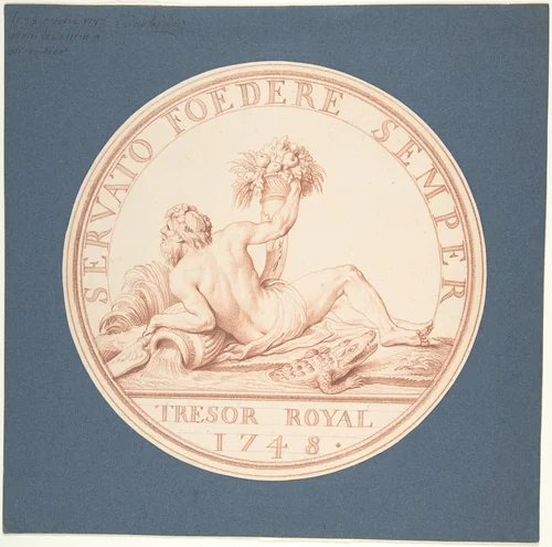 Design for a Token: Trésor Royal 1748 by Edme Bouchardon, drawing, 1748